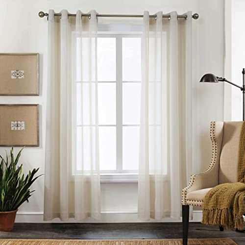 CUCRAF Solid Sheer Leinenoptik Voile Vorhang Fenstervorhang-Sets, Polyester Ösenschal, Moderne Fensterbehandlungen, Leinenfarbe, H225 x B140cm 2er Set von CUCRAF