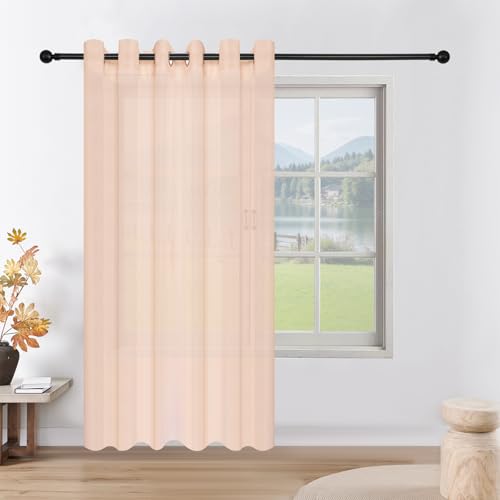 CUCRAF Transparente Baby Rosa Dekoschals Voile Vorhänge mit Ösen Leinenoptik Gardinen Einfarbig durchsichtig für Wohnzimmer Balkon von CUCRAF