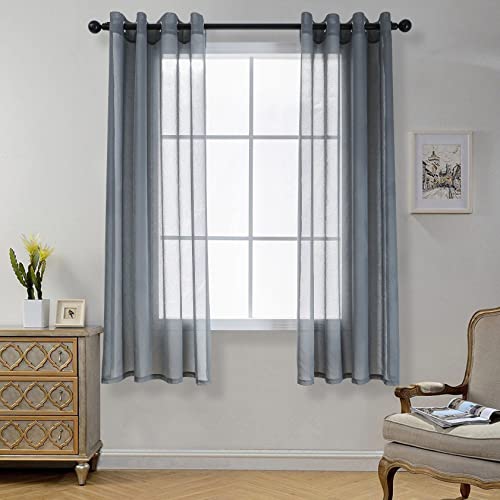 CUCRAF Transparente Gardinen mit ösen Vorhänge Wohnzimmer & Schlafzimmer, H145 x B140cm 2er Set Transluzente Vorhänge Grau, Unifarbene Pflegeleichte und Knitterfreie Vorhänge in Leinenoptik von CUCRAF