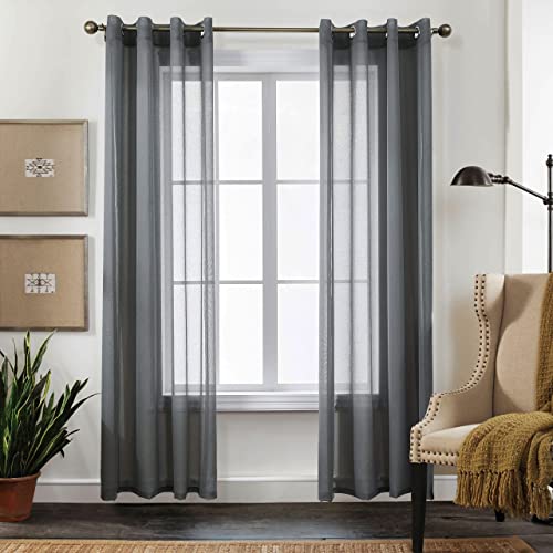 CUCRAF Transparente Gardinen mit ösen Vorhänge Wohnzimmer & Schlafzimmer, H225 x B140cm 2er Set Transluzente Vorhänge Grau, Unifarbene Pflegeleichte und Knitterfreie Vorhänge in Leinenoptik von CUCRAF