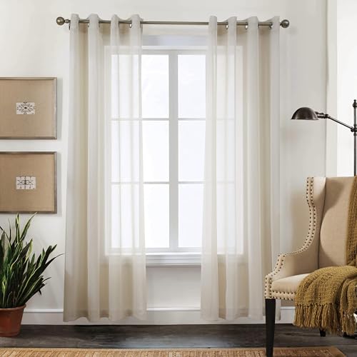 CUCRAF Transparente Gardinen mit ösen Vorhänge Wohnzimmer & Schlafzimmer, H210 x B140cm 2er Set Vorhänge Leinen, Einfarbiger Vorhang Pflegeleichte in Leinenoptik von CUCRAF