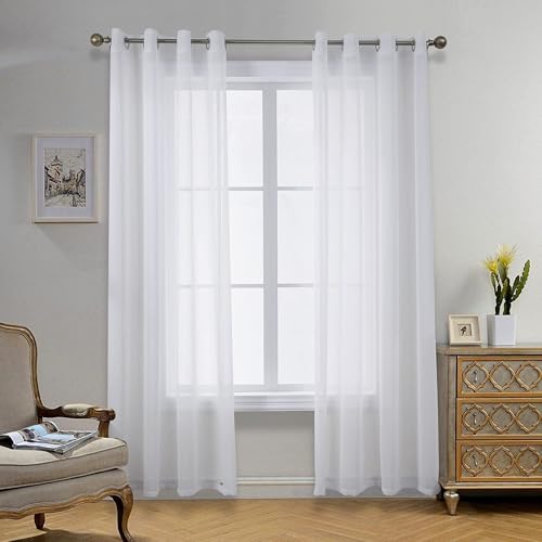CUCRAF Transparente Gardinen mit ösen Vorhänge Wohnzimmer & Schlafzimmer, H210 x B140cm 2er Set Vorhänge Weiß, Einfarbiger Vorhang Pflegeleichte in Leinenoptik von CUCRAF