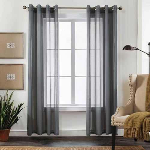 CUCRAF Transparente Gardinen mit ösen Vorhänge Wohnzimmer & Schlafzimmer, H300 x B140cm 2er Set Vorhänge Grau, Einfarbiger Vorhang Pflegeleichte in Leinenoptik von CUCRAF