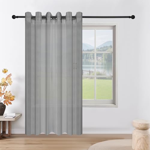 CUCRAF Transparente Hellgrau Dekoschals Voile Vorhänge mit Ösen Leinenoptik Gardinen Einfarbig durchsichtig für Wohnzimmer Balkon von CUCRAF