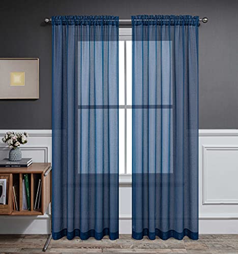 CUCRAF Transparente Vorhänge für Wohnzimmer, Schlafzimmer, Halbfenster, Vorhang, Voile, Stangentasche, 2 Paneele, 137,2 x 213,4 cm lang, Marineblau von CUCRAF