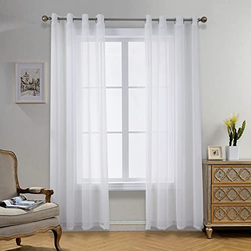 CUCRAF Transparente Weiß Dekoschals Voile Vorhänge mit Ösen Leinenoptik Gardinen Einfarbig durchsichtig für Wohnzimmer Balkon H225 x B140cm 2er Set von CUCRAF