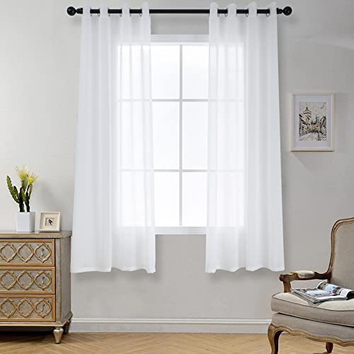 CUCRAF Transparente Weiß Dekoschals Voile Vorhänge mit Ösen Leinenoptik Gardinen Einfarbig durchsichtig für Wohnzimmer Balkon H145 x B140cm 2er Set von CUCRAF