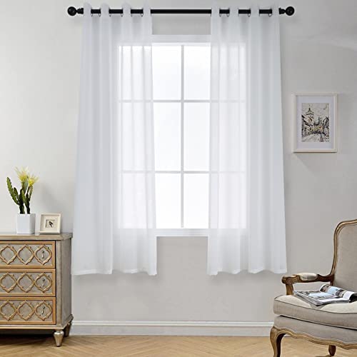 CUCRAF Transparente Weiß Dekoschals Voile Vorhänge mit Ösen Leinenoptik Gardinen Einfarbig durchsichtig für Wohnzimmer Balkon H175 x B140cm 2er Set von CUCRAF