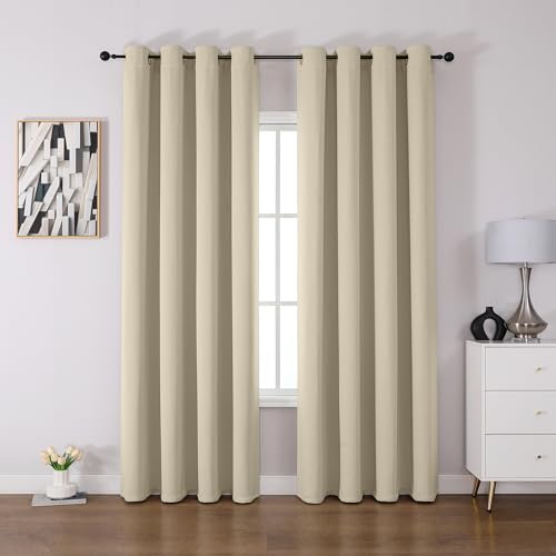 CUCRAF Verdunklungsvorhänge Thermovorhang Kälteschutz 2er Set H290 x B140cm Gardinen mit Ösen Hellbeige Vorhang Blickdicht Weich und Langlebig Schallschutz Vorhang für Schlafzimmer Wohnzimmer von CUCRAF