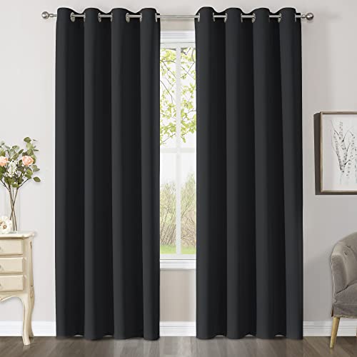 CUCRAF Verdunklungsvorhänge Thermovorhang Kälteschutz 2er Set H225 x B140 cm Gardinen mit Ösen Schwarz Vorhang Blickdicht, Weich und Langlebig Schallschutz Vorhang für Schlafzimmer Wohnzimmer von CUCRAF