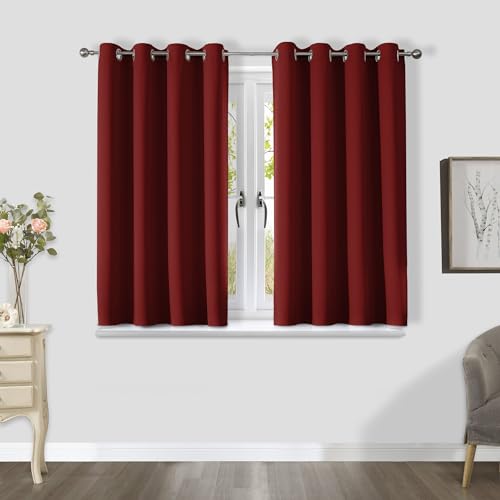 CUCRAF Thermovorhang Kälteschutz Vorhang Blickdicht 2er Set H137 x B132 cm Gardinen mit Ösen Rot Verdunklungsvorhänge, Weich und Langlebig Schallschutz Vorhang für Schlafzimmer Wohnzimmer von CUCRAF