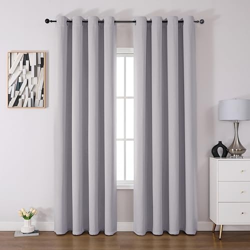 CUCRAF Vorhang Blickdicht Thermovorhang Kälteschutz 2er Set H225 x B140 cm Verdunklungsvorhänge Grauweiß Gardinen mit Ösen, Weich und Langlebig Schallschutz Vorhang für Schlafzimmer Wohnzimmer von CUCRAF