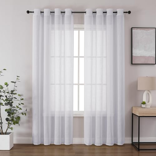 CUCRAF Voile Gardinen Leinenoptik Weiß mit Ösen Vorhänge Halbtransparent für Schlafzimmer Wohnzimmer H260 x B140cm 2er Set von CUCRAF