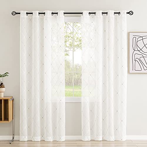 CUCRAF Voile Gardinen Vorhänge mit Ösen Stickerei Geometrie Gardinen Fensterschal Lichtdurchlässig für Wohnzimmer, Schlafzimmer,2er Set, H225CM X B140CM, Taupe von CUCRAF