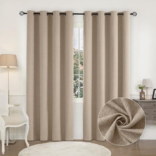 CUCRAF Vorhänge Blickdicht Verdunkelungsgardine mit Ösen Blackout Curtain Vorhang Verdunkelung Leinenoptik Vorhänge für Wohnzimmer Schlafzimmer und Kinderzimmer H 225 x B 140cm 2er Set Leinenfarbe von CUCRAF