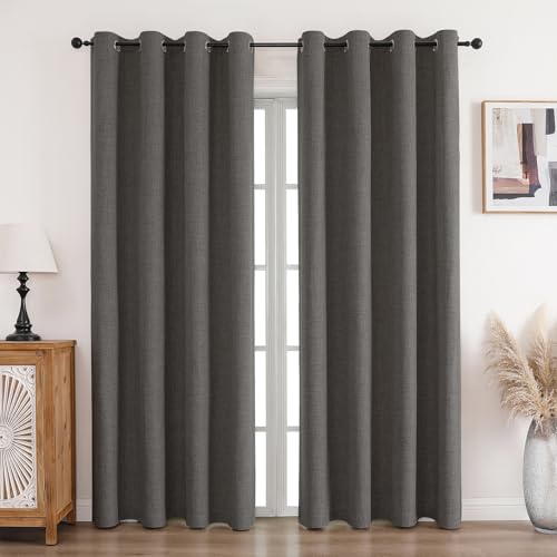 CUCRAF Vorhang 100% Blickdicht Leinen Gardinen mit Ösen Verdunklungsvorhänge Gardinen Grau H229 x B167 cm 2er Set, Thermovorhang Kälteschutz Schallschutz Vorhang für Wohnzimmer Schlafzimmer von CUCRAF