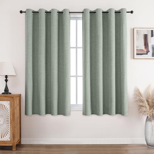 CUCRAF Vorhang 100% Blickdicht Leinen Gardinen mit Ösen Verdunklungsvorhänge Gardinen Graugrün H160 x B132 cm 2er Set, Thermovorhang Kälteschutz Schallschutz Vorhang für Wohnzimmer Schlafzimmer von CUCRAF
