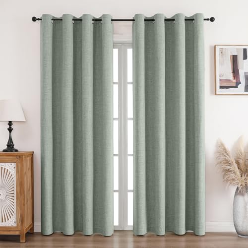 CUCRAF Vorhang 100% Blickdicht Leinen Gardinen mit Ösen Verdunklungsvorhänge Gardinen Graugrün H290 x B140 cm 2er Set, Thermovorhang Kälteschutz Schallschutz Vorhang für Wohnzimmer Schlafzimmer CUCRAF Vorhang 100% Blickdicht Leinen Gardinen mit Ösen Verdunklungsvorhänge Gardinen Graugrün H290 x B140 cm 2er Set, Thermovorhang Kälteschutz Schallschutz Vorhang für Wohnzimmer Schlafzimmer von CUCRAF