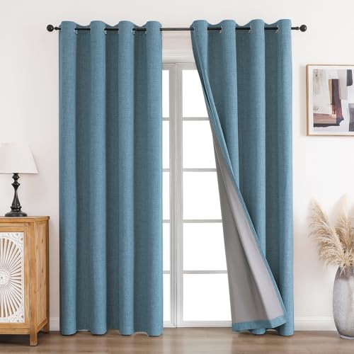 CUCRAF Vorhang 100% Blickdicht Leinen Gardinen mit Ösen Verdunklungsvorhänge Gardinen Himmelblau H225 x B140 cm 2er Set, Thermovorhang Kälteschutz Schallschutz Vorhang für Wohnzimmer Schlafzimmer von CUCRAF