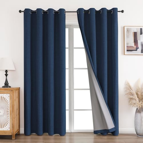 CUCRAF Vorhang 100% Blickdicht Leinen Gardinen mit Ösen Verdunklungsvorhänge Gardinen Navy Blau H225 x B140 cm 2er Set, Thermovorhang Kälteschutz Schallschutz Vorhang für Wohnzimmer Schlafzimmer CUCRAF Vorhang 100% Blickdicht Leinen Gardinen mit Ösen Verdunklungsvorhänge Gardinen Navy Blau H225 x B140 cm 2er Set, Thermovorhang Kälteschutz Schallschutz Vorhang für Wohnzimmer Schlafzimmer von CUCRAF