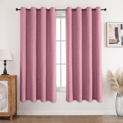 CUCRAF Vorhang 100% Blickdicht Leinen Gardinen mit Ösen Verdunklungsvorhänge Gardinen Rosa H175 x B140 cm 2er Set, Thermovorhang Kälteschutz Schallschutz Vorhang für Wohnzimmer Schlafzimmer von CUCRAF