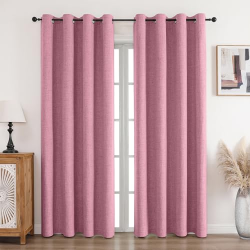 CUCRAF Vorhang 100% Blickdicht Leinen Gardinen mit Ösen Verdunklungsvorhänge Gardinen Rosa H228 x B117 cm 2er Set, Thermovorhang Kälteschutz Schallschutz Vorhang für Wohnzimmer Schlafzimmer von CUCRAF