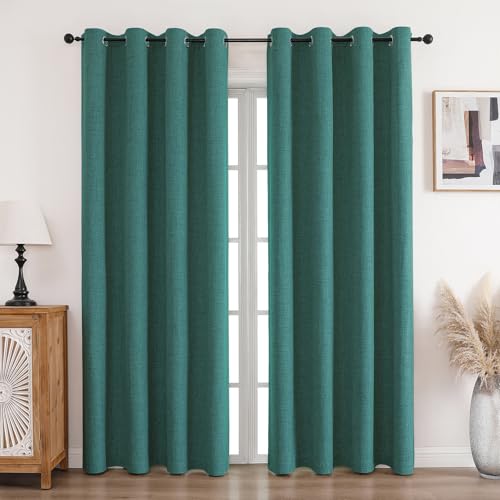 CUCRAF Vorhang 100% Blickdicht Leinen Gardinen mit Ösen Verdunklungsvorhänge Gardinen Waldgrün H300 x B167 cm 2er Set, Thermovorhang Kälteschutz Schallschutz Vorhang für Wohnzimmer Schlafzimmer von CUCRAF