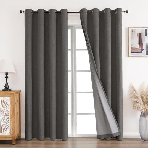 CUCRAF Vorhang 100% Blickdicht Leinen Gardinen mit Ösen Verdunklungsvorhänge Gardinen Grau H245 x B140 cm 2er Set, Thermovorhang Kälteschutz Schallschutz Vorhang für Wohnzimmer Schlafzimmer von CUCRAF