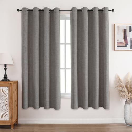 CUCRAF Vorhang 100% Blickdicht Leinen Gardinen mit Ösen Verdunklungsvorhänge Gardinen Hellgrau H175 x B140 cm 2er Set, Thermovorhang Kälteschutz Schallschutz Vorhang für Wohnzimmer Schlafzimmer von CUCRAF