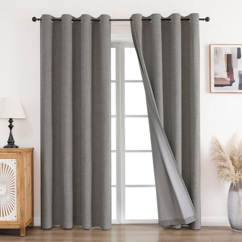 CUCRAF Vorhang 100% Blickdicht Leinen Gardinen mit Ösen Verdunklungsvorhänge Gardinen Hellgrau H245 x B140 cm 2er Set, Thermovorhang Kälteschutz Schallschutz Vorhang für Wohnzimmer Schlafzimmer von CUCRAF