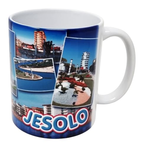 CUCUBA Jesolo Keramiktasse mit künstlerischem Design mit Foto Strand und berühmten Sehenswürdigkeiten zum Frühstück Snacks 36 cl von CUCUBA