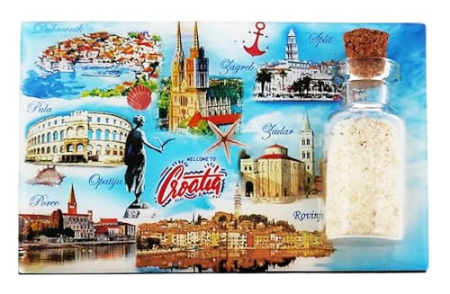 CUCUBA Kühlschrankmagnet Kroatien wichtige Monumente und Städte und Flasche mit Sand Magnet 3D-Magnet Sammlerstück 8 x 5 cm P-145-6 CUCUBA Kühlschrankmagnet Kroatien wichtige Monumente und Städte und Flasche mit Sand Magnet 3D-Magnet Sammlerstück 8 x 5 cm P-145-6 von CUCUBA
