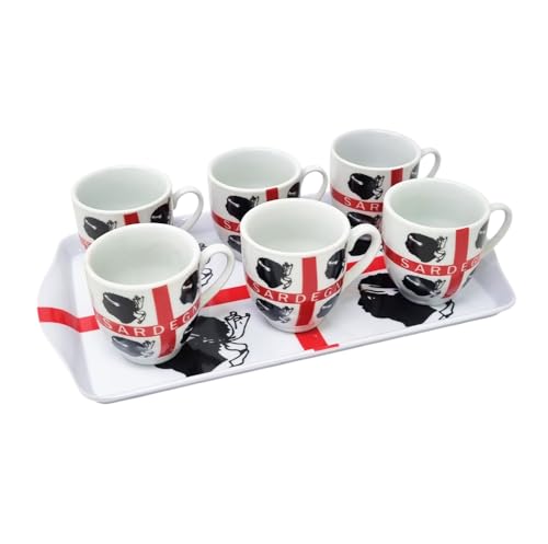 CUCUBA Set mit 6 Kaffeetassen mit Tablett Sardinien Flagge der Vier Mauren 70 ml waschbar von CUCUBA