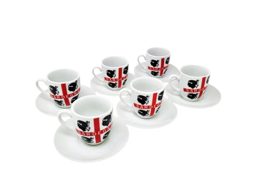 CUCUBA Set mit 6 Kaffeetassen mit Untertassen Sardinien Flagge der vier Mauren aus Keramik 70 ml waschbar von CUCUBA