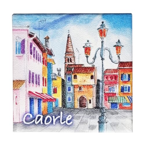 Deko-Magnet für Kühlschrank, Design Caorle, Quadrat, Kunstdruck auf Leinwand, Sammlerstück, 7 x 7 cm von CUCUBA