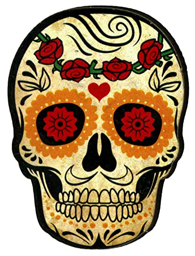 KUSTOM ART CUCUBA MAGNET MAGNET MAGNET VINTAGE STIL ZUM Sammeln Druck auf Holz - Geschenkidee (Mexikanischer Totenkopf) (Gelb) von CUCUBA