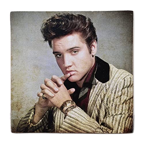 Kustom Art Magnet (Magnet) Berühmte Schauspielerserie Elvis Presley, Vintage-Stil für Kühlschrank/Garage/Bar, Druck auf Holz, 8x8cm von CUCUBA
