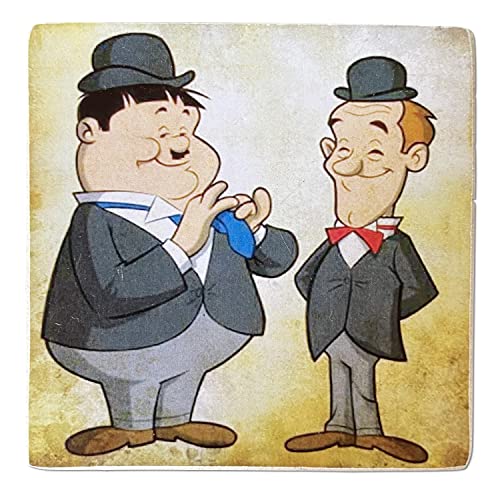 Kustom Art Magnet (Magnet) Serie Attore Famosi Stan Laurel & Oliver Hardy Cartoon Vintage für Kühlschrank / Garage / Bar Druck auf Holz 8 x 8 cm von CUCUBA