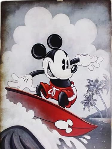 CUCUBA Kustom Art Magnet (Magnet) Serie Disney Figuren Mickey Maus auf Surf Vintage-Stil für Kühlschrank/Garage/Bar Sammlerstück Druck auf Holz 8 x 8 cm. von CUCUBA