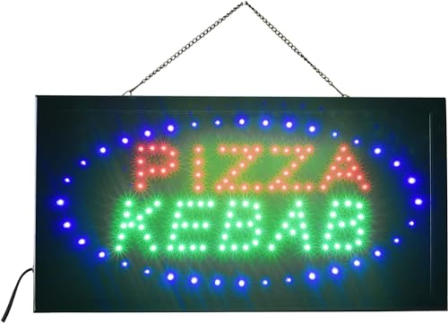 CUCUBA Reclame-Tischschild mit LED, mit Schriftzug – Pizza-Kebab, 48 x 25 x 2 cm, mit blauen LEDs [Energieklasse A] von CUCUBA