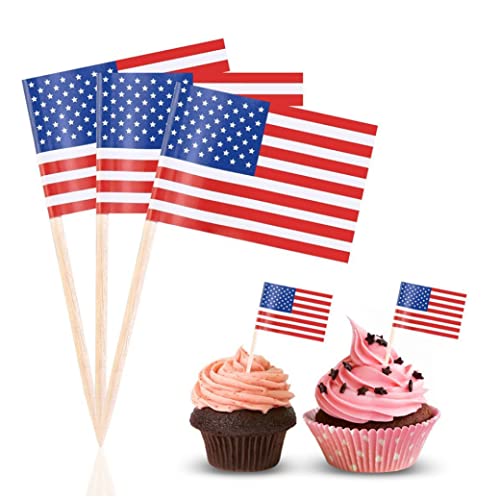 100 Stück Food Flaggen Zahnstocher, Amerika Flaggen Kuchen Toppers Mini Obst Cocktail Stick Flagge Zahnstocher Flaggen für Party Lebensmittel Käse Label Party Supplies Pub BBQ Dekor von CUCUFA