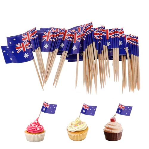 100 Stück Lebensmittel Flaggen Zahnstocher, Australien Flaggen Kuchen Toppers Mini Obst Cocktail Stick Flagge Zahnstocher Flaggen für Party Lebensmittel Käse Label Party Supplies Pub BBQ Dekor von CUCUFA