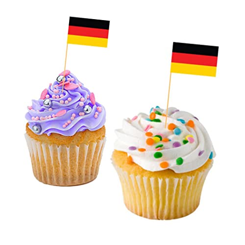 100 Stück Lebensmittel Flaggen Zahnstocher, Deutschland Flaggen Kuchen Toppers Mini Obst Cocktail Stick Flagge Zahnstocher Flaggen für Party Lebensmittel Käse Label Party Supplies Pub BBQ Dekor von CUCUFA