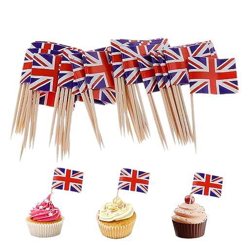 100 Stück Lebensmittel Flaggen Zahnstocher, Großbritannien Flaggen Kuchen Toppers Mini Obst Cocktail Stick Flagge Zahnstocher Flaggen für Party Lebensmittel Käse Label Party Supplies Pub BBQ Dekor von CUCUFA