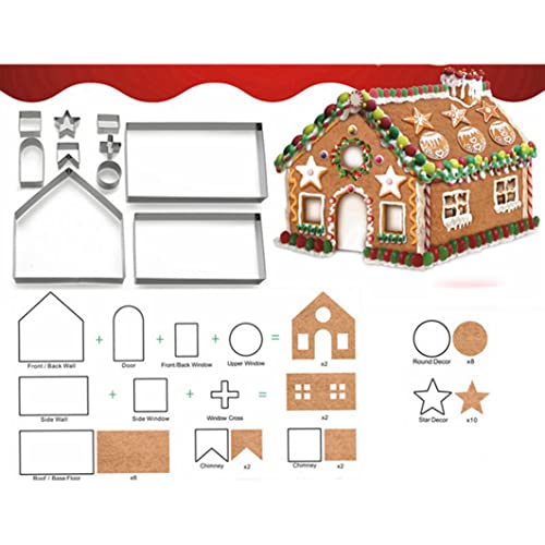 10Pcs Lebkuchenhaus Ausstechformen, 3D Edelstahl Ausstechformen Set kleine Weihnachten Backformen Keksform Fondant Kuchen Dekor Werkzeuge für Urlaub Winter Weihnachten von CUCUFA