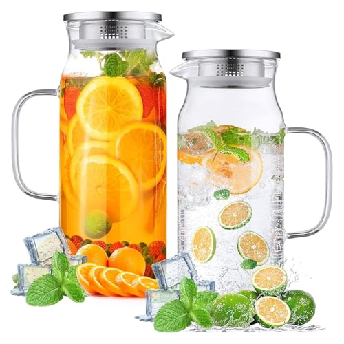 2pcs Glaswasserkrug, 1600 ml Glaskrug mit Deckel und Ausstrich, große Kapazität transparent 2pcs Glaswasserkrug, 1600 ml Glaskrug mit Deckel und Ausstrich, große Kapazität transparent von CUCUFA