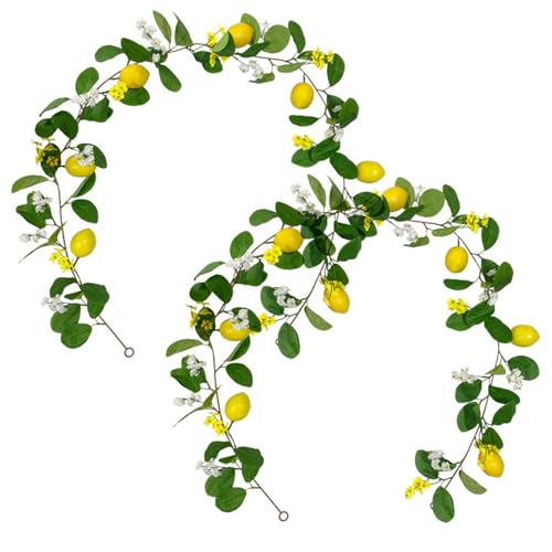 2pcs Zitronengirlande mit Loop 69in lebensechter Zitronengirlande mit Grün, weiße und gelbe Blumen mit geringer Wartung Plastik -Obst -Dekor für Küche, Party, Hochzeit von CUCUFA