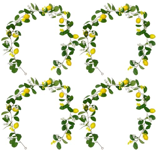 4pcs Zitronengirlande mit grünem 69 -Zoll -lebensechter Zitronengirlande mit weißen und gelben Blumen mit geringer Wartung Plastik -Obst -Dekor für Küche, Party, Hochzeit von CUCUFA