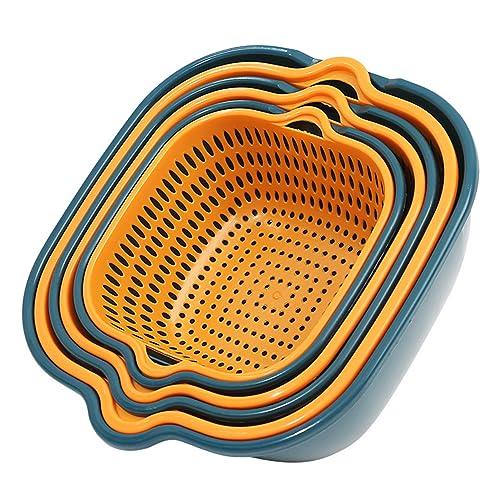 6Pack Gemüsewaschkörbe, 2-in-1 Abtropfsiebschalen-Set Doppelschichtige stapelbare Gemüsesiebe und Waschsiebe für Obst und Gemüse Küchen-Sieb-Set von CUCUFA