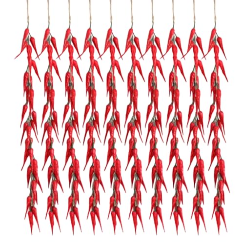 CUCUFA 10pcs Chili Pepper Dekorationen, falsche Kunststoff rot scharfe Chili -Paprika hängen Gemüse künstlich roter Pfeffer für Wohnkulturfotografie -Requisiten, Heißexpapier, Pfeffer von CUCUFA